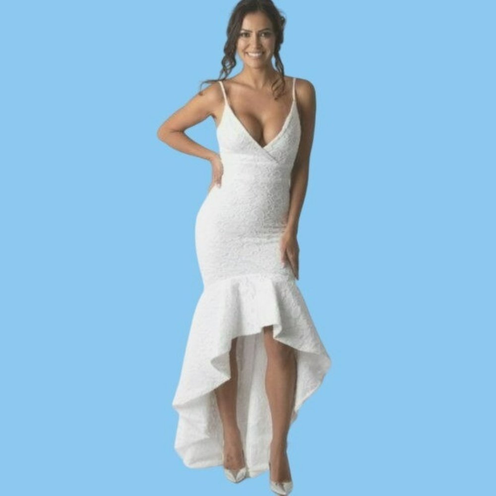 Jessica Angel Lace Hi-Low Evening Special Occasion Dress White Size Small NWT
